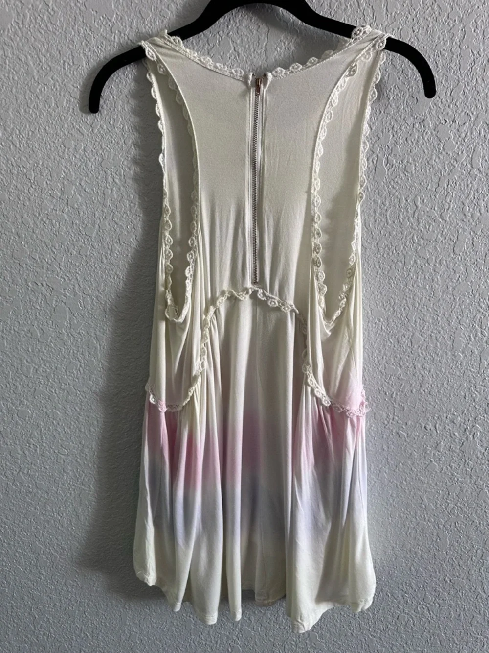 POL Boho Babydoll Tunic Top Lace Trim Ivory Pink Flowy Oversized Mini Size - Picture 4 of 9